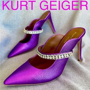 KURT GEIGER Duke Pointed Toe Pump metallic leather purple size 8,5